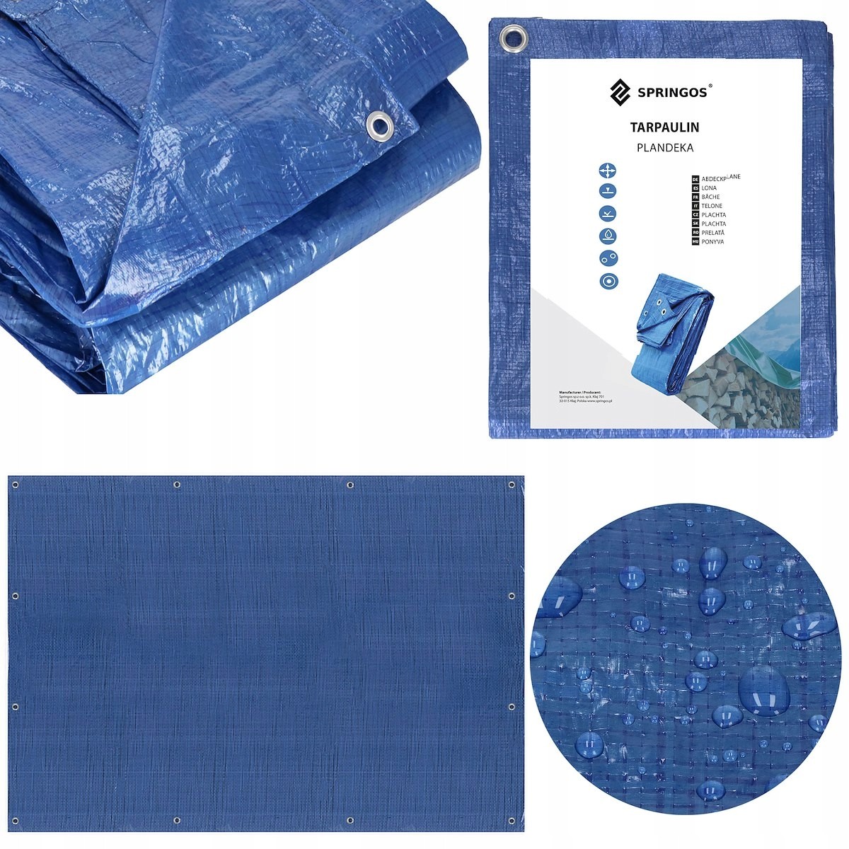 Univerzálna mrazuvzdorná plachta Springos 3x5m, 60g/m2, modrá s UV ochranou